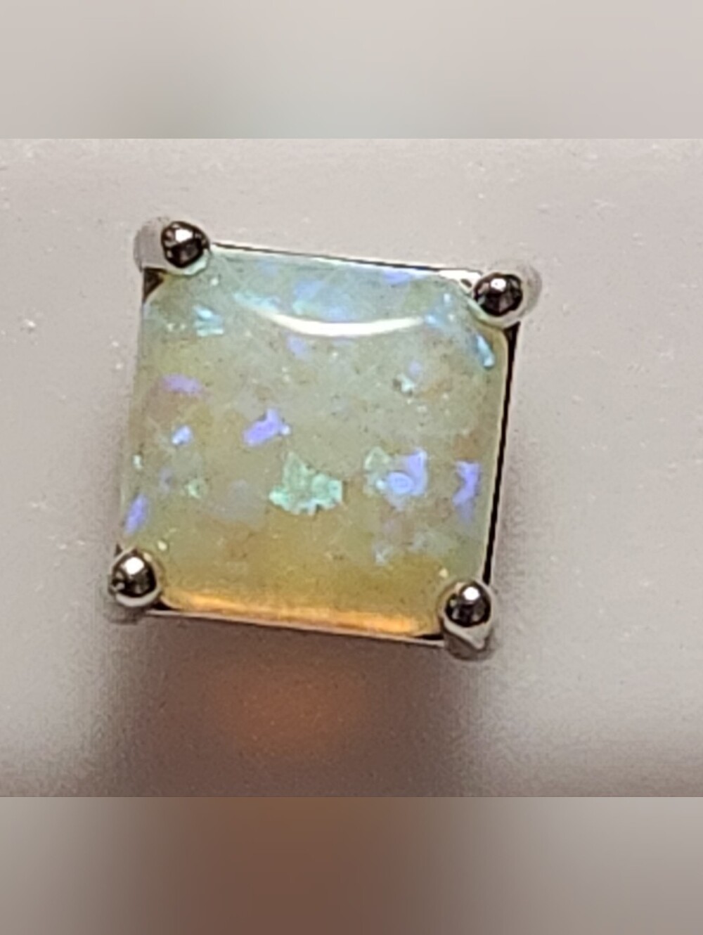 MOISSANITE WGITE NATURAL OPAL, PRINCESS CUT EARRING, PURE STERLING SILVER 925 - Picture 4 of 9